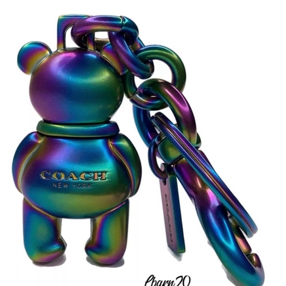 RARE coach hologram oilslick teddy bear key chain - Picture 3 of 10